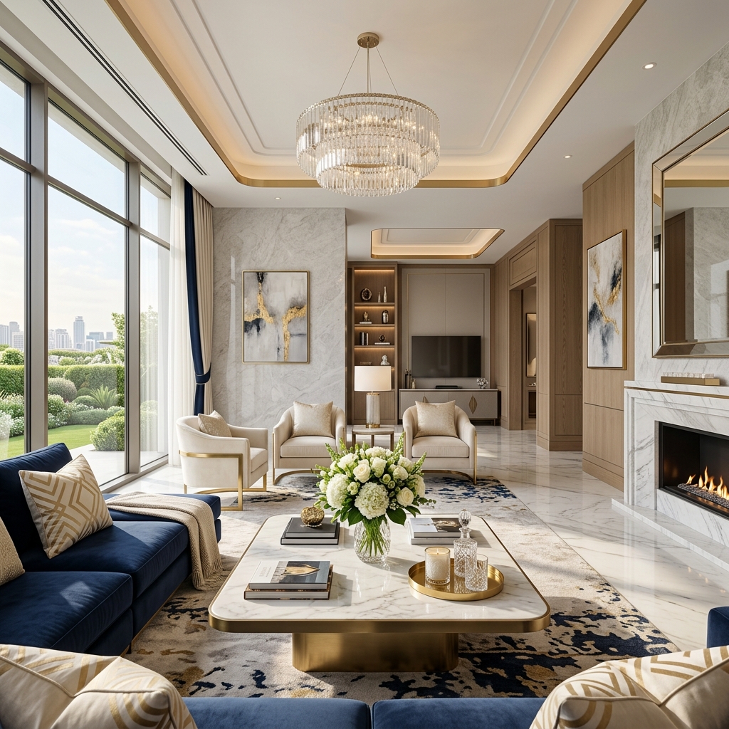 Pristine luxury living room cleaned by J Quality Cleaning